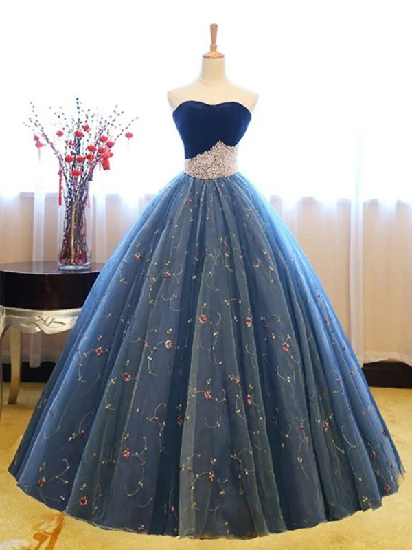 Ball Gown Sleeveless Sweetheart Floor-Length Beading Net Dresses TPP0001737