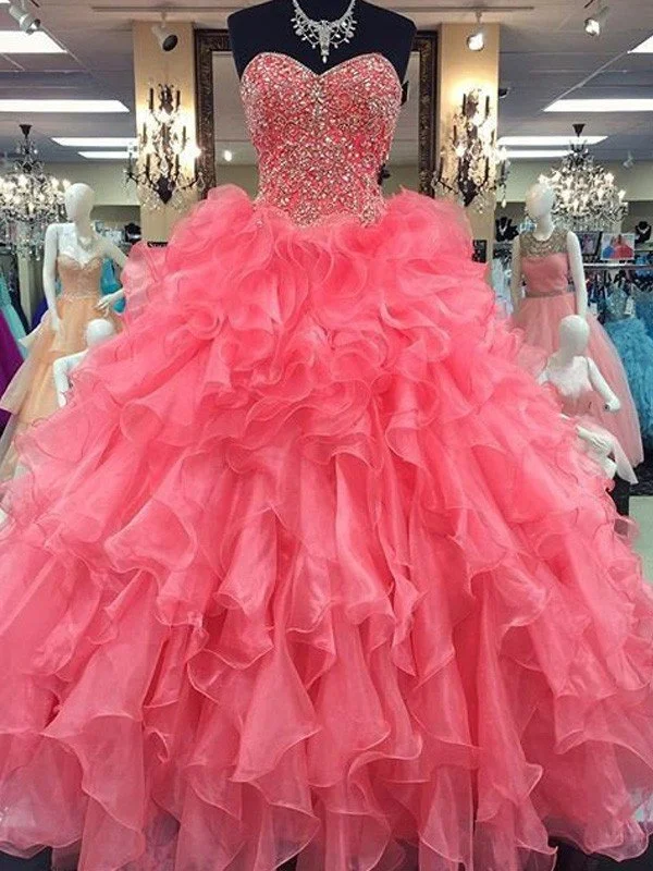 Ball Gown Sweetheart Sleeveless Floor-Length Beading Organza Dresses TPP0001792