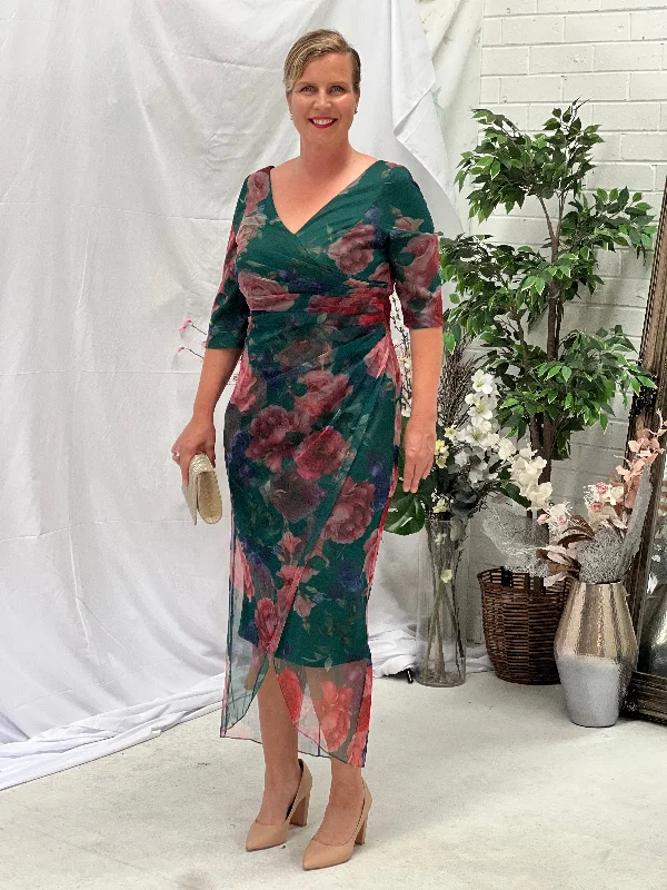 Lima Green Floral Evening Dress