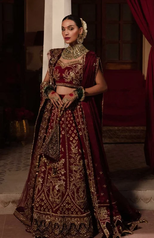 Nomi Ansari Deep Red Lehenga Choli Dupatta Pakistani Bridal Dress