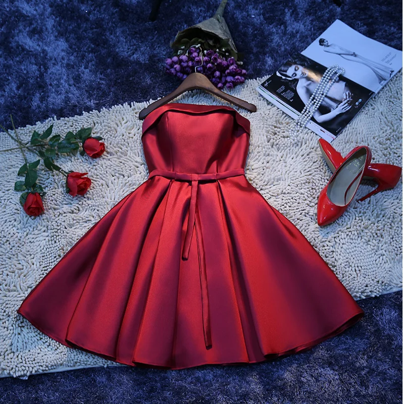 Strapless Satin Short Homecoming Dress Lace-up Back c3201