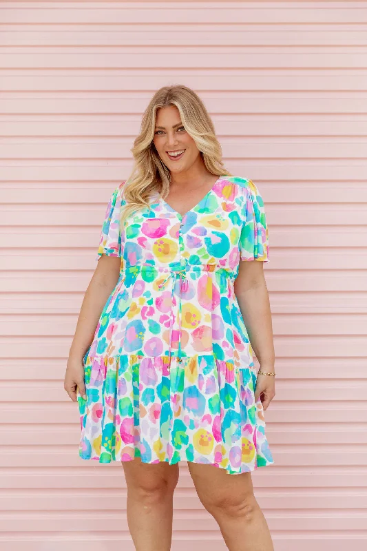 Esmae Linen Blend Dress in Pastel Leopard by Kasey Rainbow