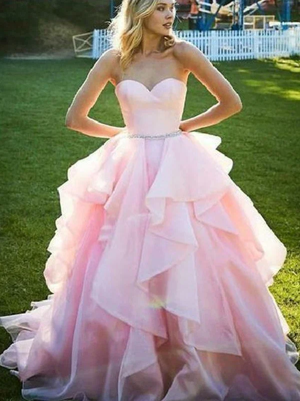 Ball Gown Sleeveless Sweetheart Floor-Length Beading Organza Dresses TPP0002694