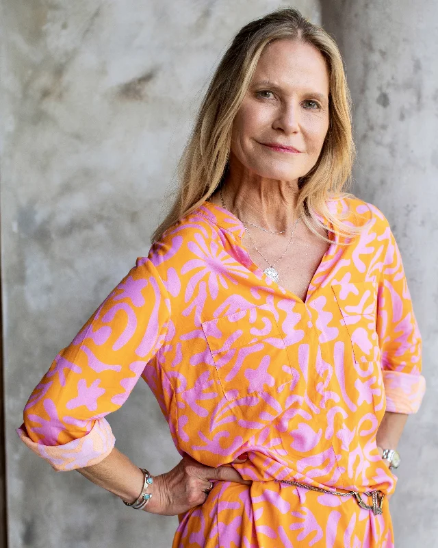 Maria Dress - Pink/Orange Abstract