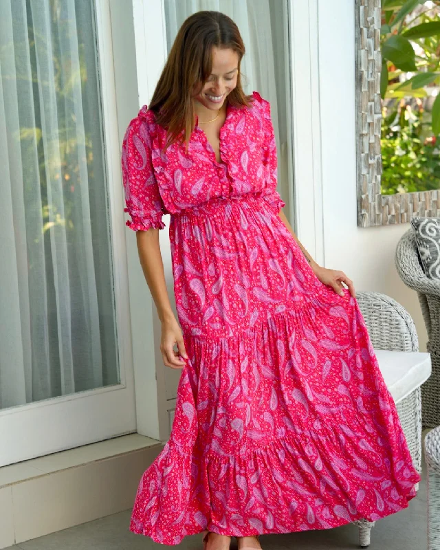 Jo Dress - Red/Pink Paisley
