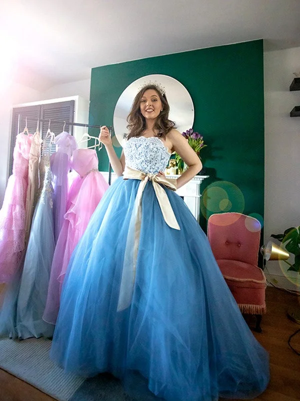 Ball Gown Sleeveless Tulle Sweep/Brush Train Sweetheart Applique Dresses TPP0004775
