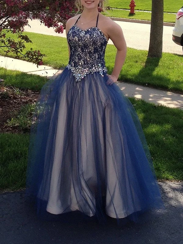 Ball Gown Sleeveless Spaghetti Straps Beading Floor-Length Tulle Dresses TPP0002314
