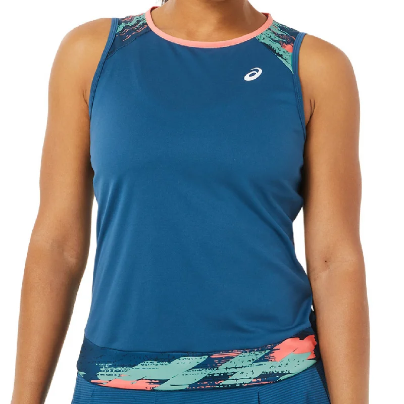 Asics Womens Court Graphic Tank - Light Indigo turquoise tank top