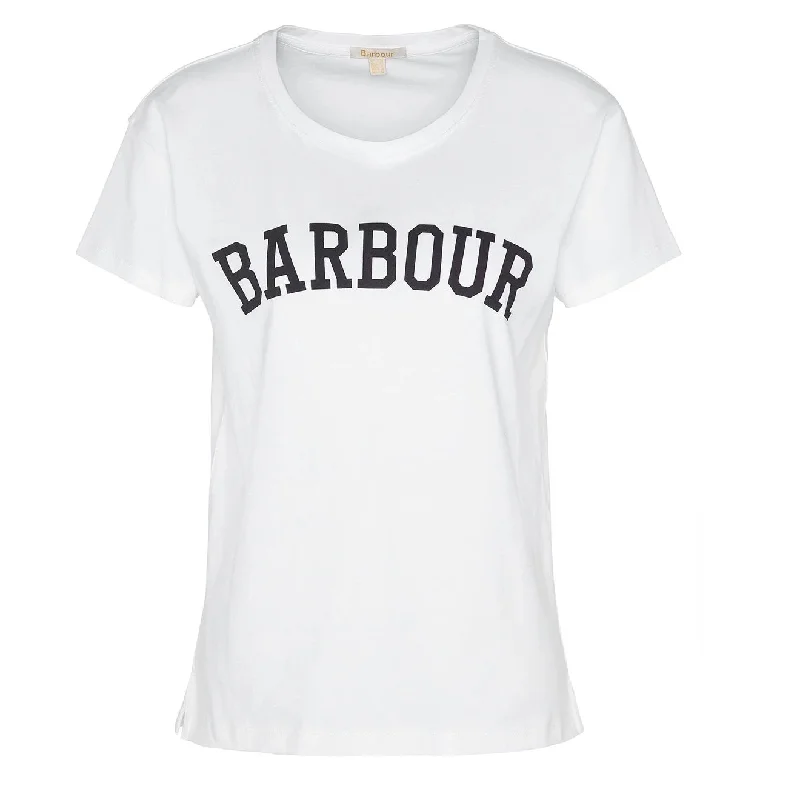 Barbour Womens Northumberland Classic T-Shirt White / Navy Iron Safe Non-Iron Wrinkle Free