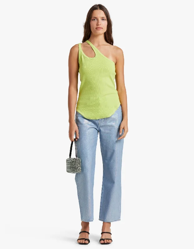 Cut Out Rib One Shoulder Tank - Green Glow fitness tank top
