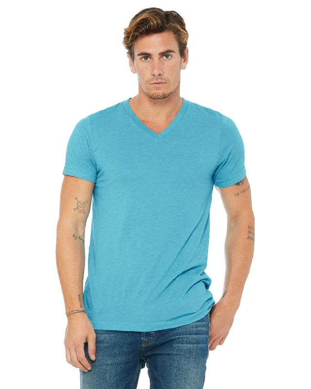 Bella+Canvas Unisex Triblend Short Sleeve V-Neck T-Shirt | Aqua Triblend Rayon Fabric Velvet Fabric Corduroy Fabric