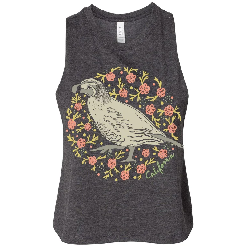 California Poppy Quail Cropped Tank print tank top