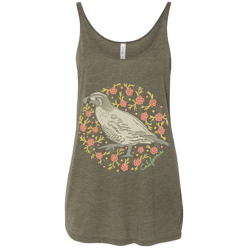 California Poppy Quail Flowy Tank graphic tank top