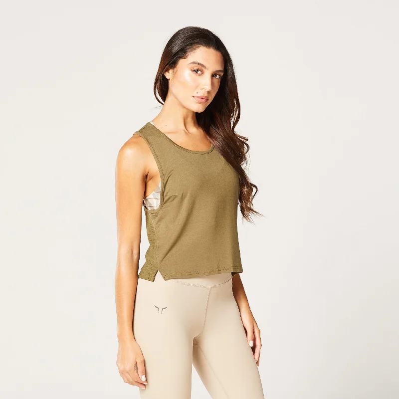 Code Mesh Back Tank - Khaki tie dye tank