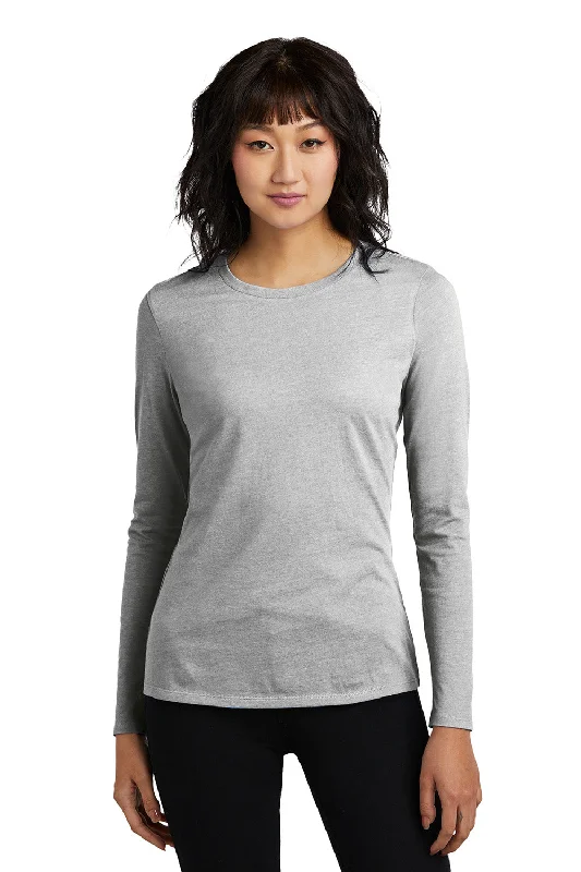 District Womens Perfect Blend CVC Long Sleeve Crewneck T-Shirt - Heather Light Grey - New Lace Blend Ribbed Blend Corduroy Blend