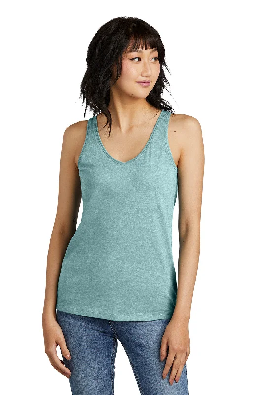 District Womens Perfect Blend CVC V-Neck Tank Top - Heather Eucalyptus Blue - New soft tank top