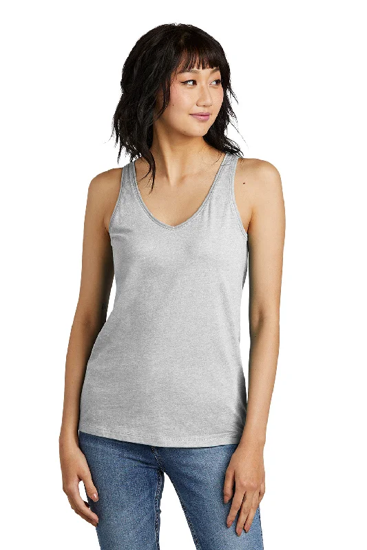 District Womens Perfect Blend CVC V-Neck Tank Top - Heather Light Grey - New sheer tank top