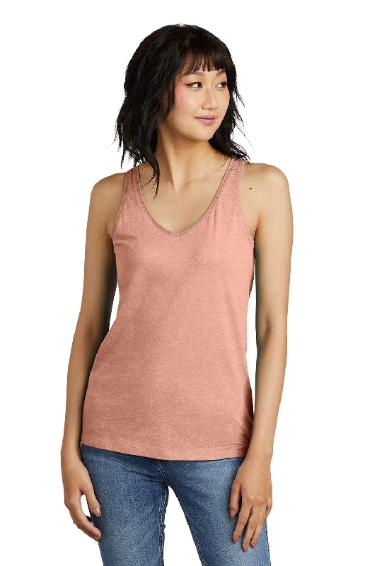 District Womens Perfect Blend CVC V-Neck Tank Top - Heather Nostalgia Rose - New tie dye tank