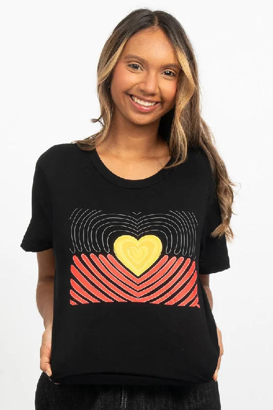 Proud Heart Flag Black Cotton Crew Neck Womens T-Shirt V-Neck T-Shirt Long Sleeve Cotton