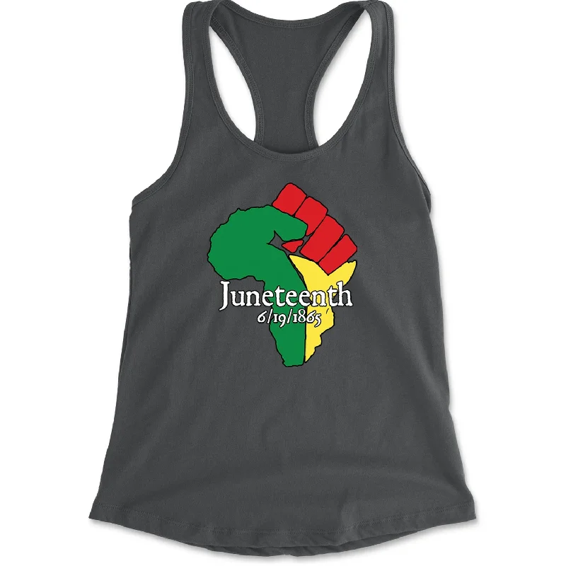 Juneteenth Raised Fist Africa Celebrate Emancipation Day Racerback Tank Top for Women black tank top