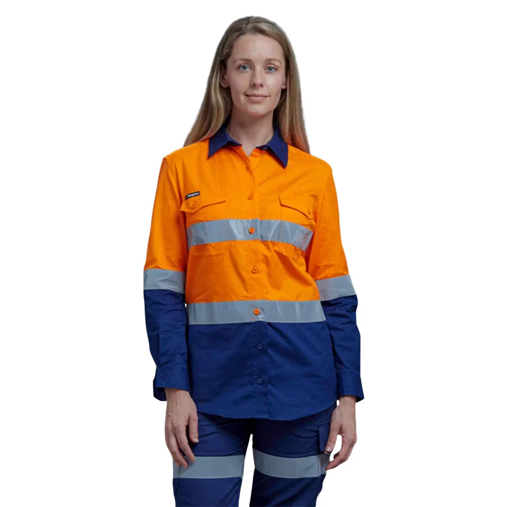King Gee Women's Workcool 2 Hi-Vis Lightweight Reflective Work Shirt (K44544) Knit Fabric Woven Fabric Fleece Fabric