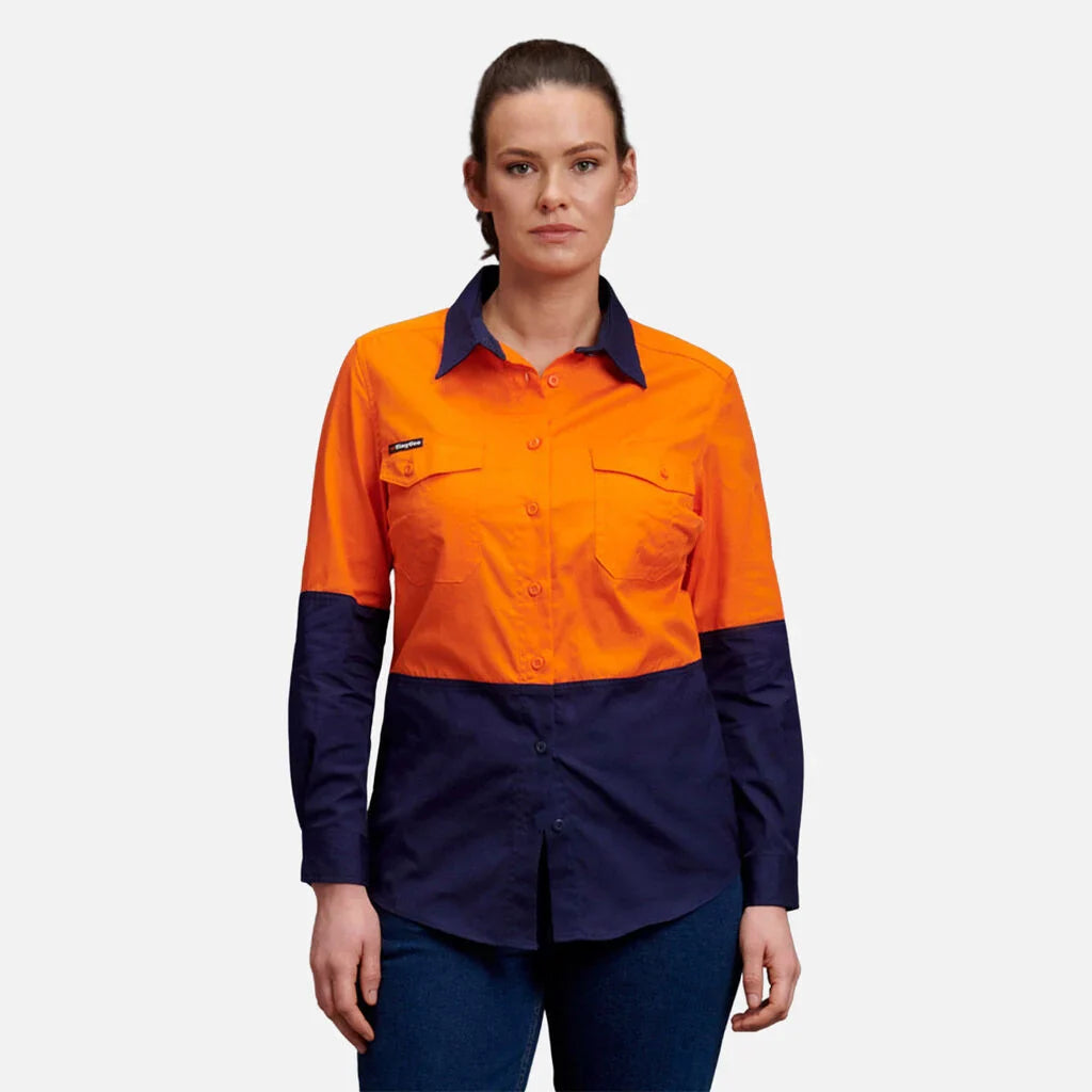 King Gee Women's Workcool 2 Hi-Vis Lightweight Work Shirt (K44543) Chenille Blend Fleece Blend Nylon Blend
