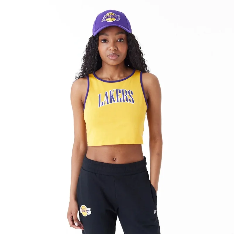 LA Lakers Womens Womens NBA Team Wordmark Yellow Crop Tank Top cropped tank top