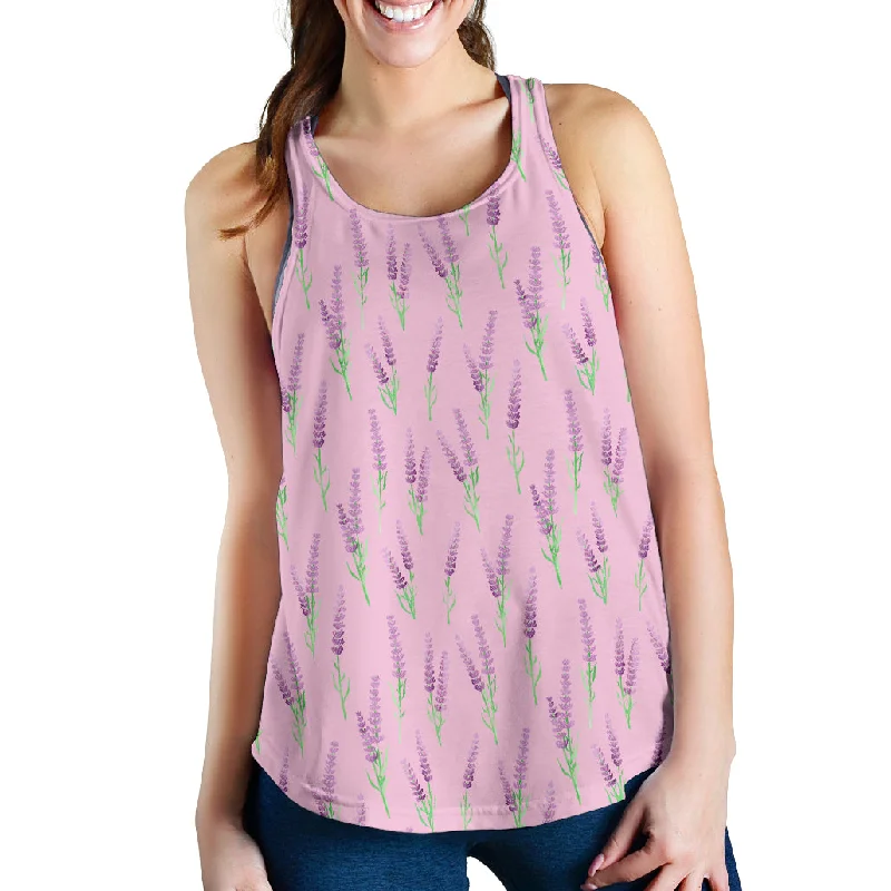 Lavender pattern pink background Women Racerback Tank Top stretchy tank top