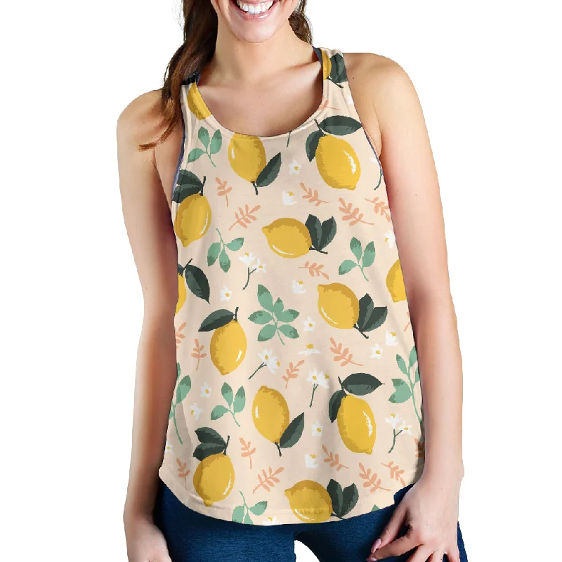 lemon flower leave pattern Women Racerback Tank Top strappy tank top