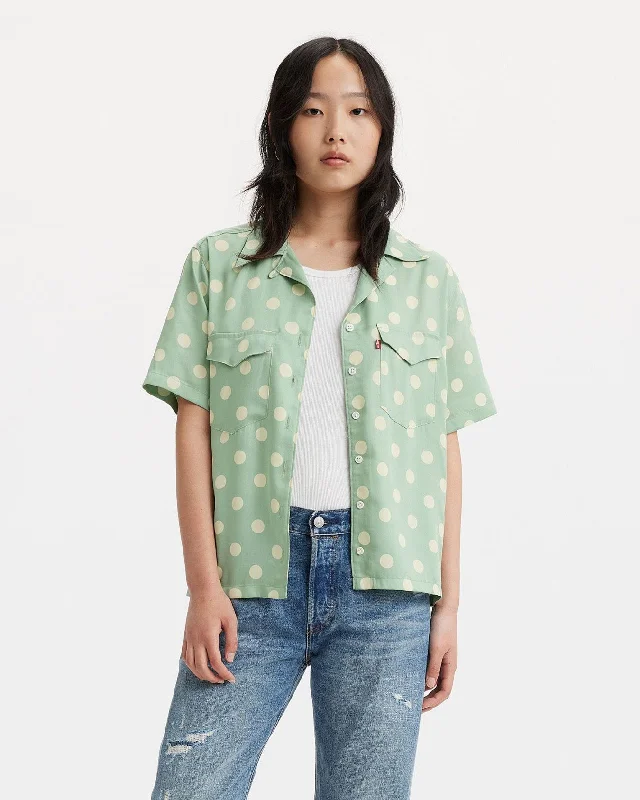 Levi's® Womens Ember S/S Bowling Shirt - Annie Dot Granite Green Striped Floral Plaid
