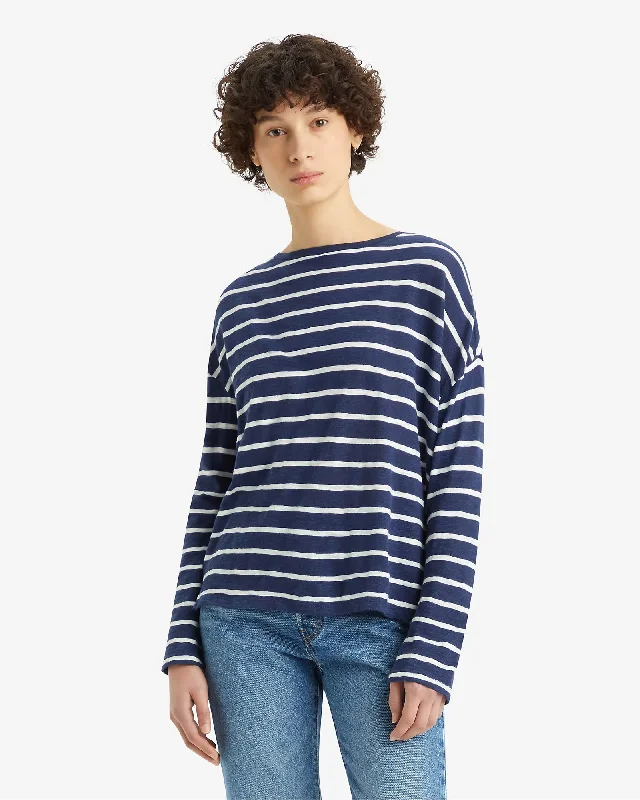 Levi's® Womens Margot Long Sleeve Tee - Saint Stripe Naval Academy Front Pockets Side Pockets Patch Pockets