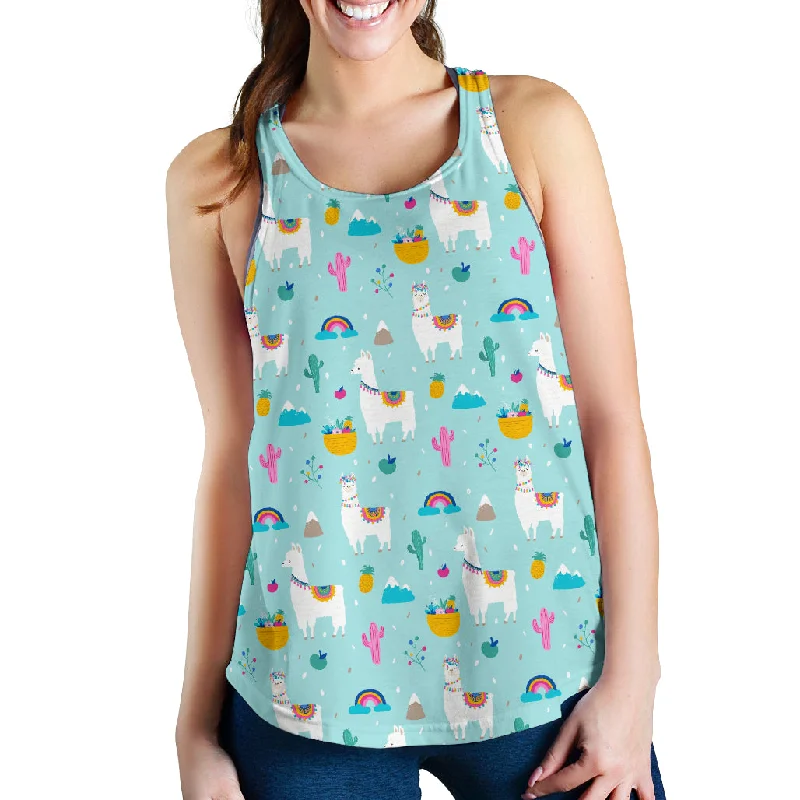 Llama alpaca cactus leaves pattern Women Racerback Tank Top cute tank top