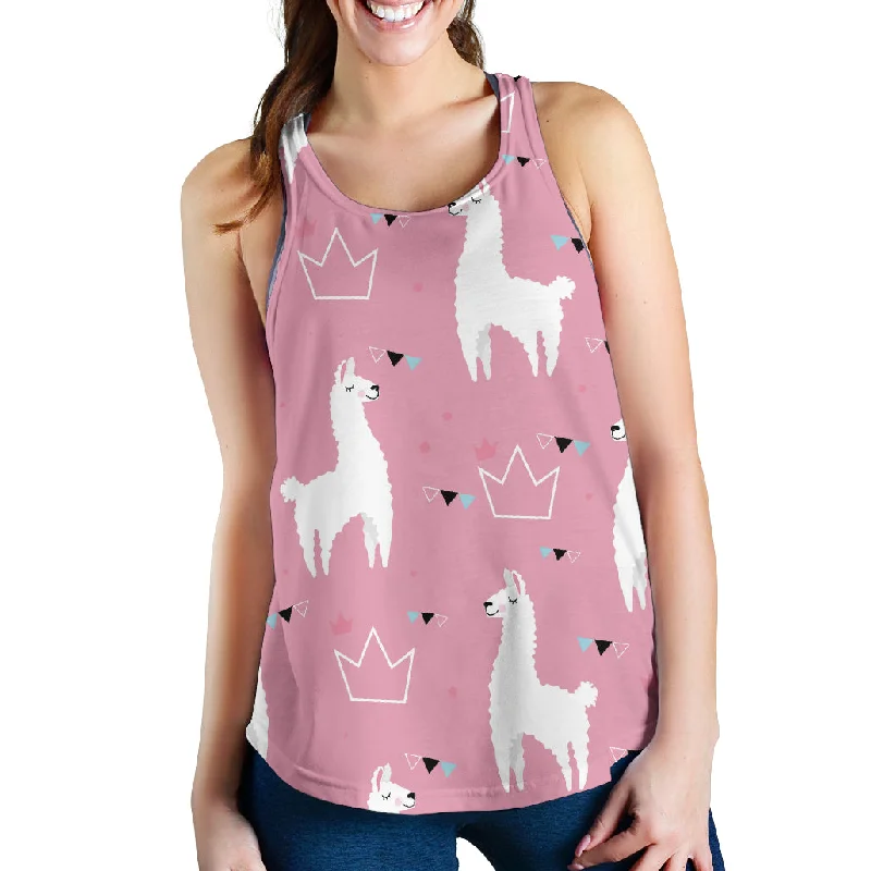 Llama Alpaca pink background Women Racerback Tank Top high neck tank