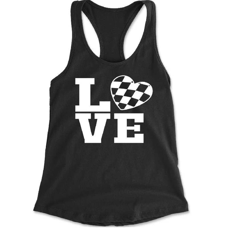 Love Racing Checkered Flag Heart Racerback Tank Top for Women low neck tank