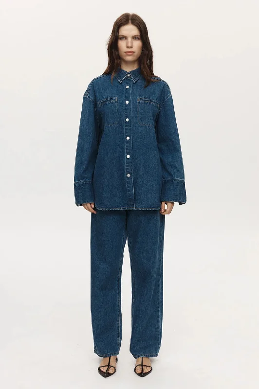 Marle Pixie Shirt - Heritage Blue Spandex Blend Rayon Blend Denim Blend