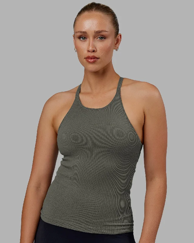 Minimal Seamless Ribbed Tank - Graphite cold shoulder tank