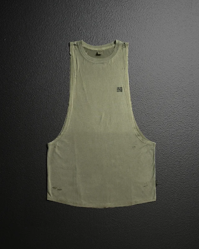 MOTO DISTRESSED BRO TANK - OLIVE rhinestone tank top