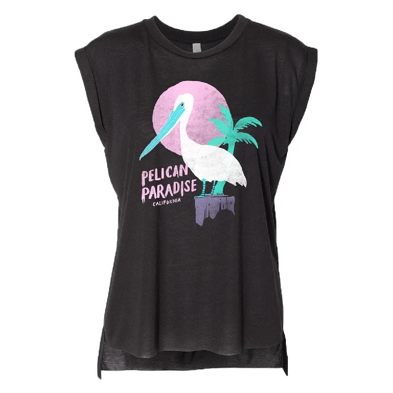 Pelican Paradise Black Rolled Sleeve Tank coral tank top