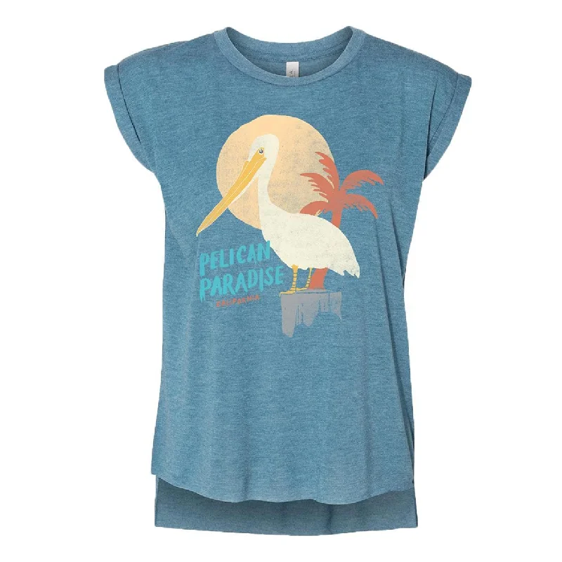 Pelican Paradise Heather Deep Teal Rolled Sleeve Tank lavender tank top