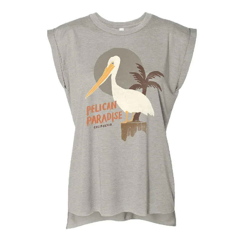 Pelican Paradise Heather Stone Rolled Sleeve Tank grey tank top