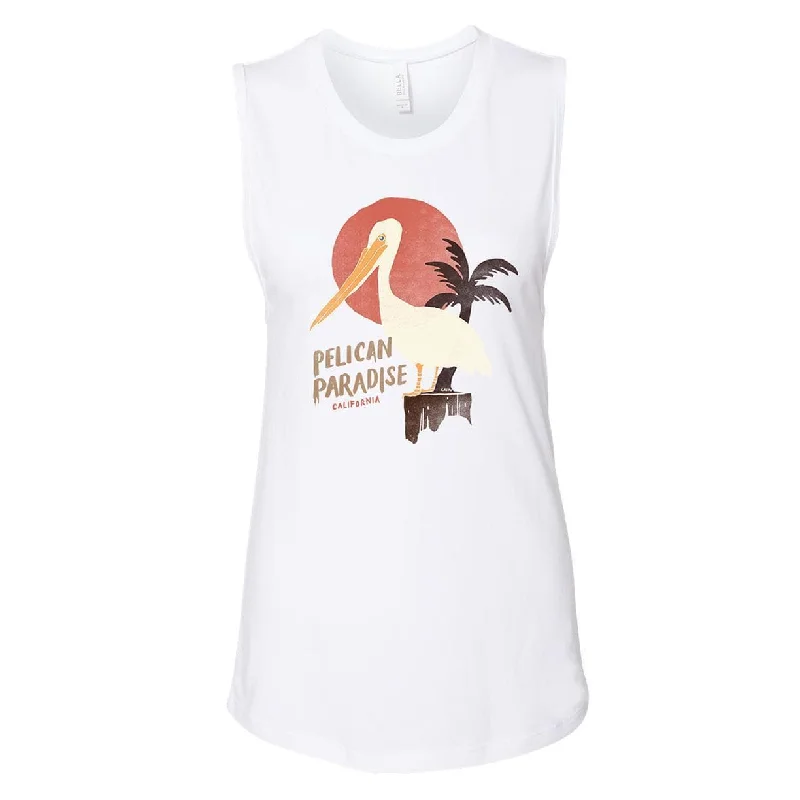 Pelican Paradise White Muscle Tank off shoulder tank