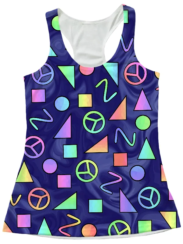 Retro Shapes Peace Symbols Blue Women's Tank low neck tank