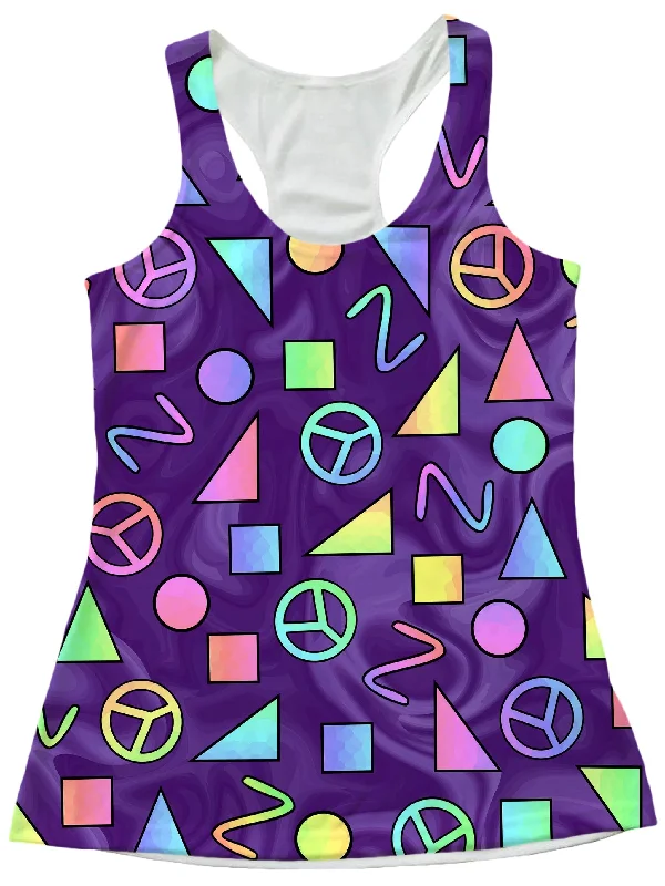 Retro Shapes Peace Symbols Purple Women's Tank print tank top