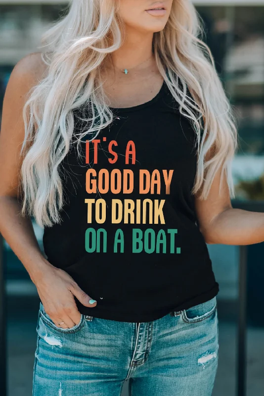 Slogan Graphic Scoop Neck Tank sleep tank top