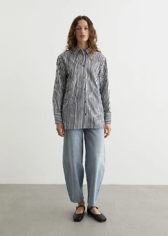 Stripe Oversized Tie String Shirt Chenille Blend Fleece Blend Nylon Blend