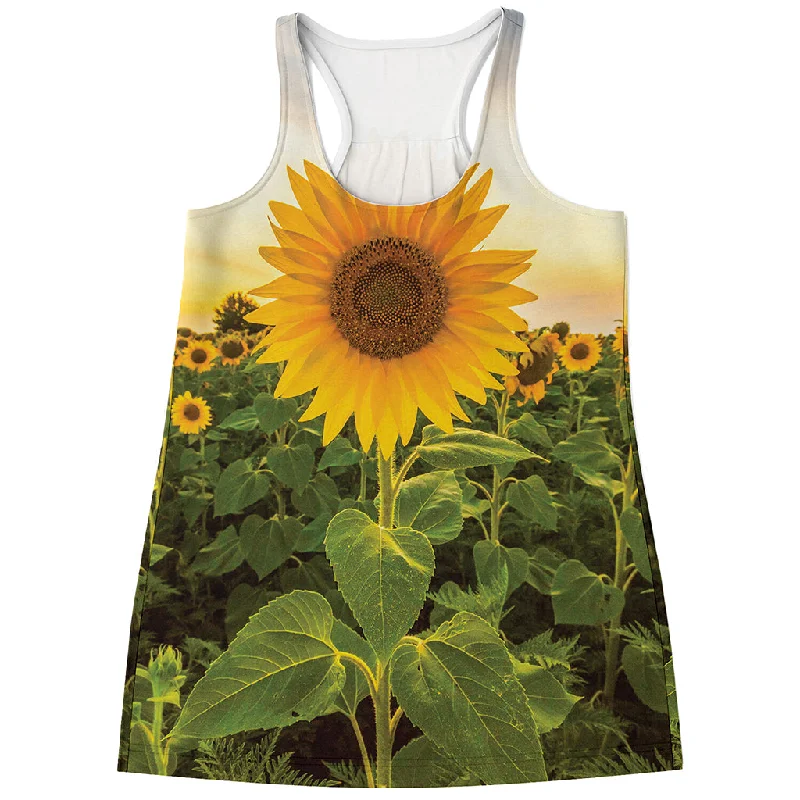 Sunflower Landscape Print Women's Racerback Tank Top stylish tank top