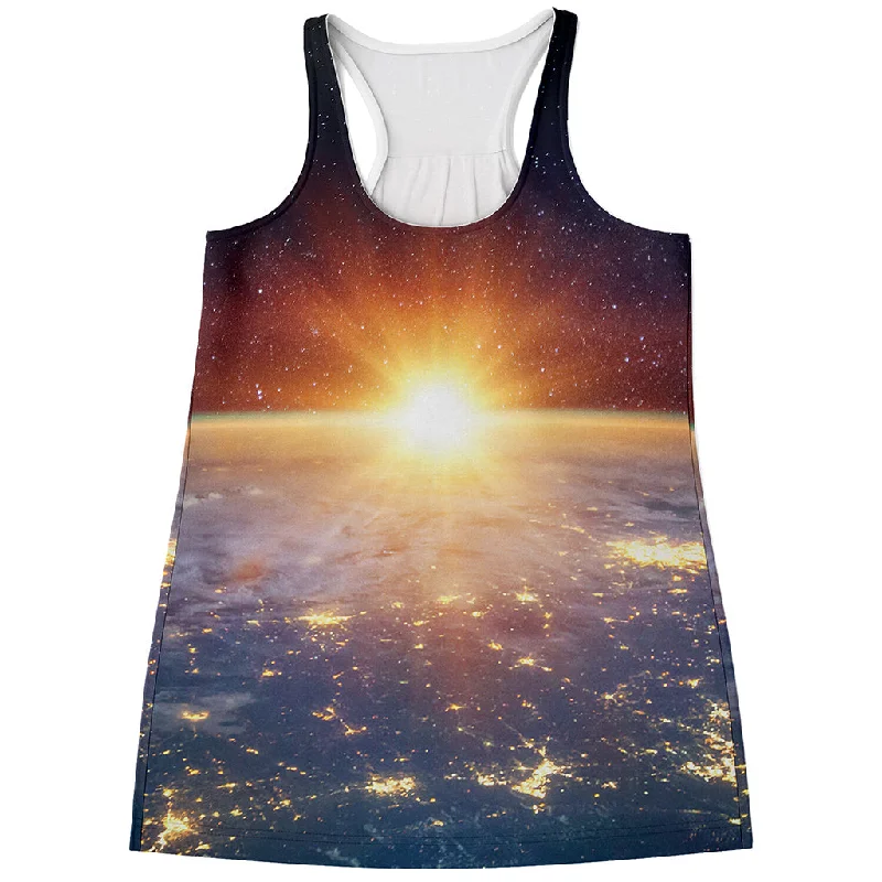 Sunrise Earth Print Women's Racerback Tank Top teal tank top
