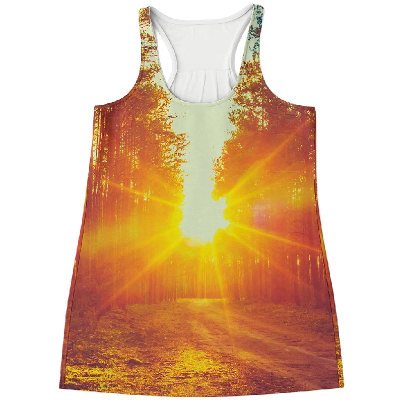 Sunrise Forest Print Women's Racerback Tank Top black tank top