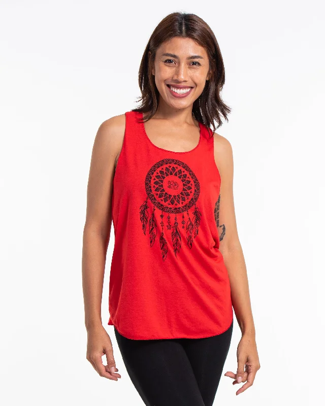 Womens Dreamcatcher Tank Top in Red one shoulder tank