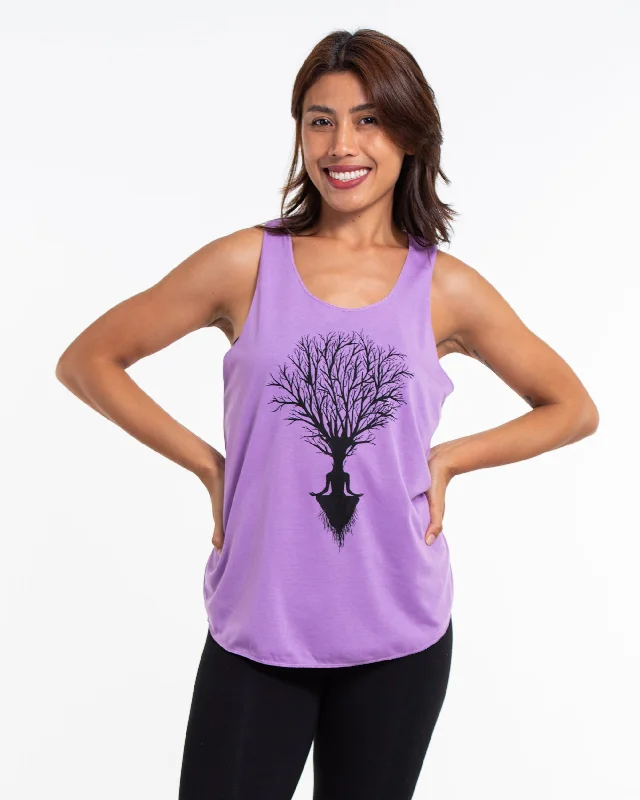 Womens Meditation Tree Tank Top in Violet vibrant tank top